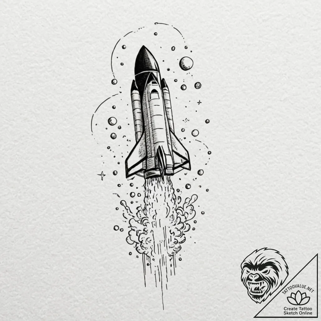 Rocket ship, retro style, blasting off, artis... - tattoo sketch (№1753191932_0, 22.07.2025 13:45) — tattoovalue.net