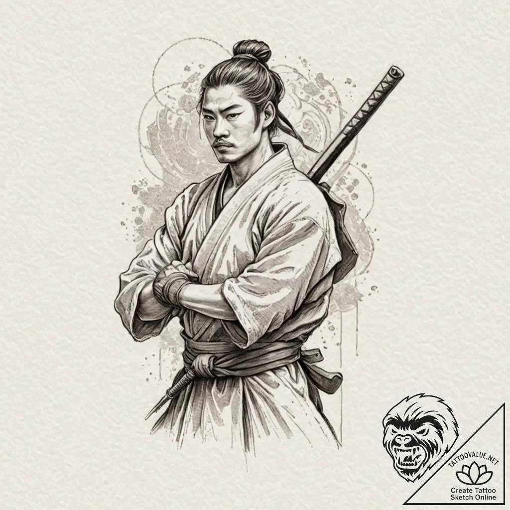 Samurai, artistic tattoo sketch, rough sketch... - tattoo sketch (№1753192017_0, 22.07.2025 13:46) — tattoovalue.net