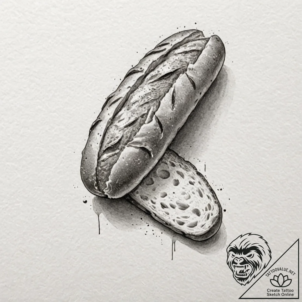 A detailed baguette bread, rustic,, tattoo dr... - tattoo sketch (№1753192186_0, 22.07.2025 13:49) — tattoovalue.net