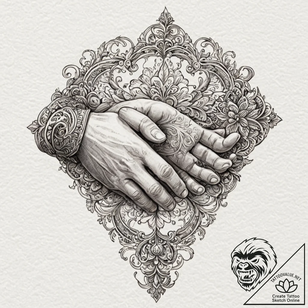 Man's hand holding a child's hand, ink illust... - tattoo sketch (№1753192271_0, 22.07.2025 13:51) — tattoovalue.net