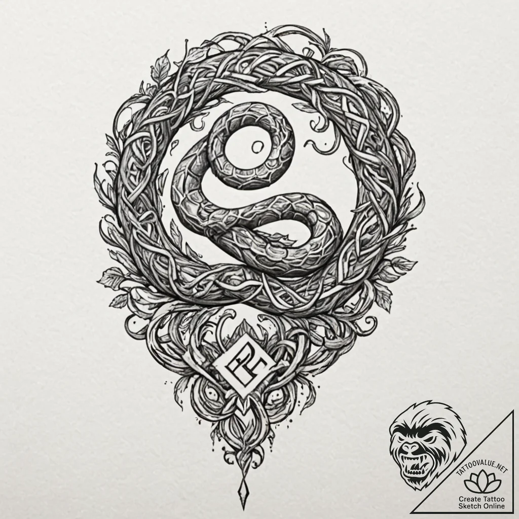 Iron serpent devouring runes, concept art for... - tattoo sketch (№1753192952_0, 22.07.2025 14:02) — tattoovalue.net