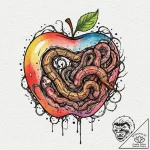 Apple rotting with worms, tattoo flash sheet… – tattoo sketch (№1753193037_0, 22.07.2025 14:03) — tattoovalue.net