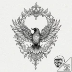 Angelic raven with crown, tattoo drawing outl… – tattoo sketch (№1753193207_0, 22.07.2025 14:06) — tattoovalue.net