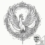 Astral phoenix spiraling through stars, tatto… – tattoo sketch (№1753193547_0, 22.07.2025 14:12) — tattoovalue.net