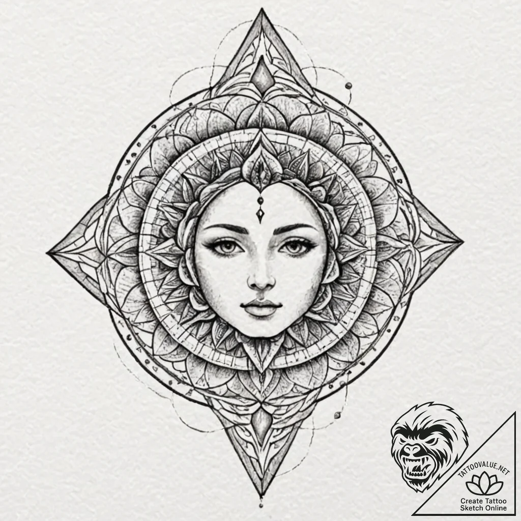 Shattered mirror reflecting a different face,... - tattoo sketch (№1753193887_0, 22.07.2025 14:18) — tattoovalue.net
