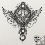 Fractured wings wrapped in chains, ink illust… – tattoo sketch (№1753194055_0, 22.07.2025 14:20) — tattoovalue.net