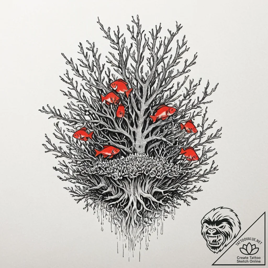 Sunken crown beneath coral reef, tattoo line... - tattoo sketch (№1753194141_0, 22.07.2025 14:22) — tattoovalue.net