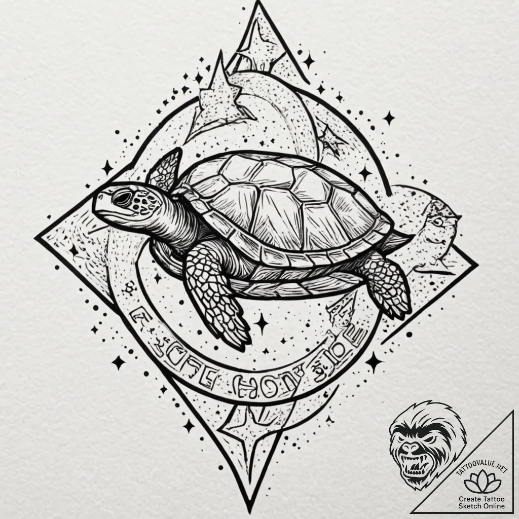 Turtle swimming through a sea of stars, tatto... - tattoo sketch (№1753194565_0, 22.07.2025 14:29) — tattoovalue.net