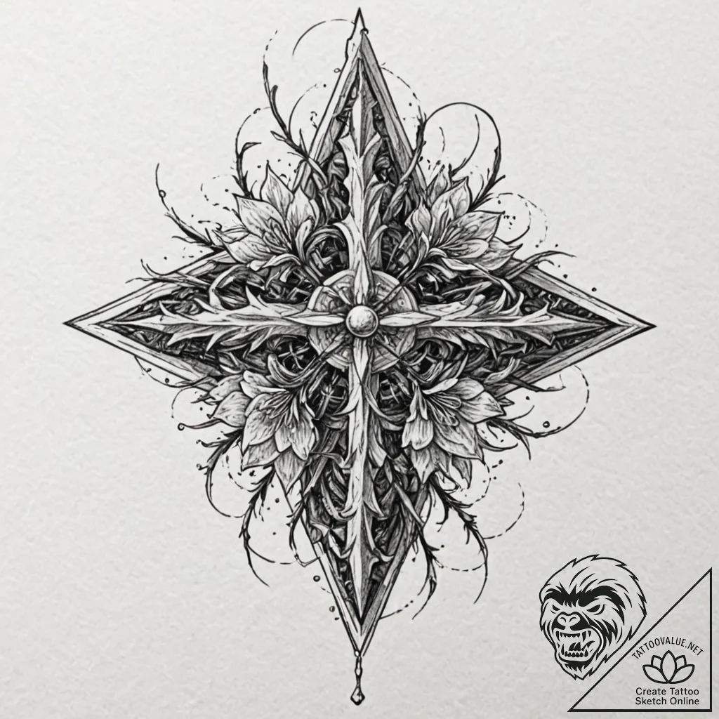 Fractured seed blooming beneath thorns, tatto... - tattoo sketch (№1753194820_0, 22.07.2025 14:33) — tattoovalue.net