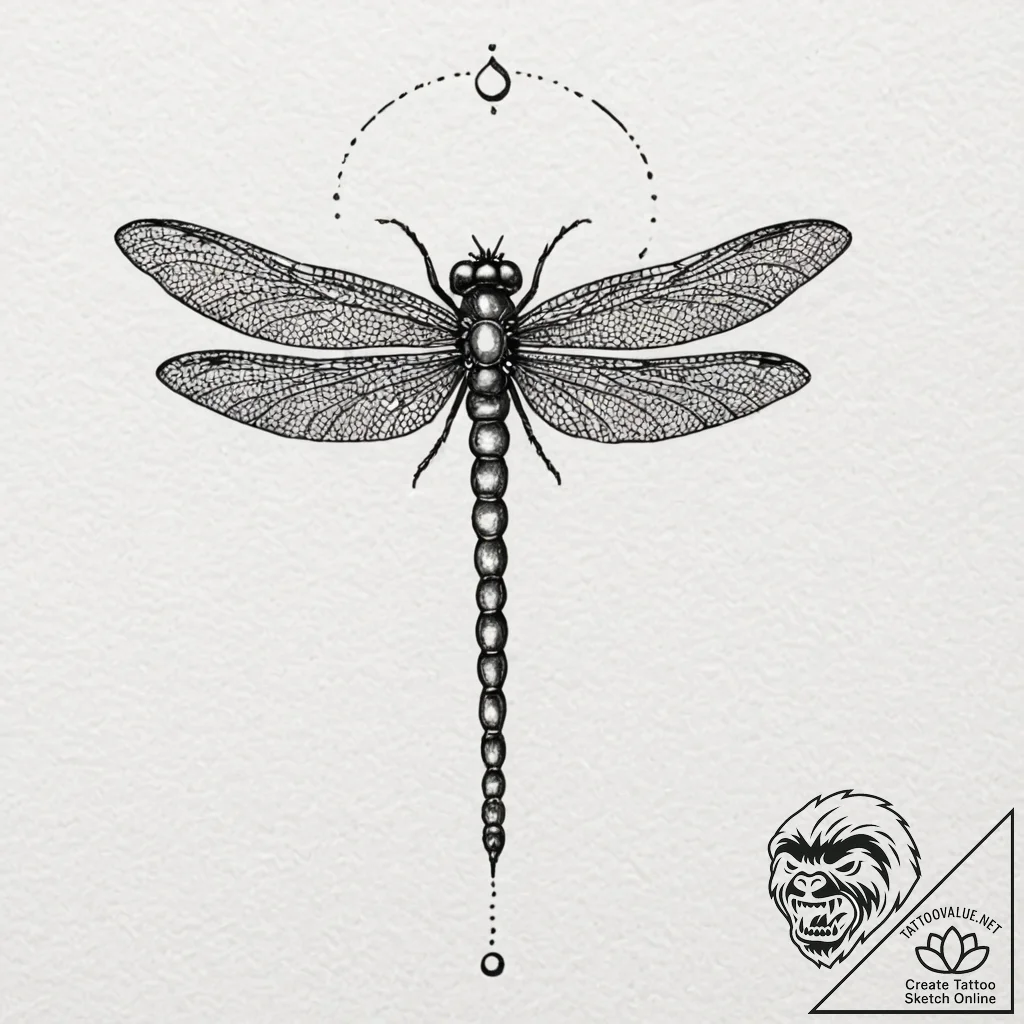 Dragonfly with intricate, filigree metal wing... - tattoo sketch (№1753195413_0, 22.07.2025 14:43) — tattoovalue.net