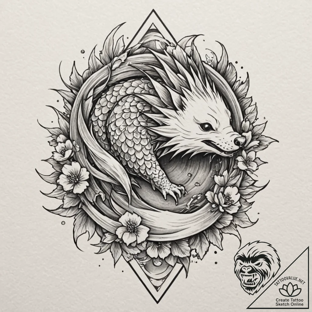 Hedgehog with spines of sharp, crystalline sh... - tattoo sketch (№1753195499_0, 22.07.2025 14:44) — tattoovalue.net