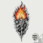 Flaming blade forged from starlight, tattoo d… – tattoo sketch (№1753195668_0, 22.07.2025 14:47) — tattoovalue.net