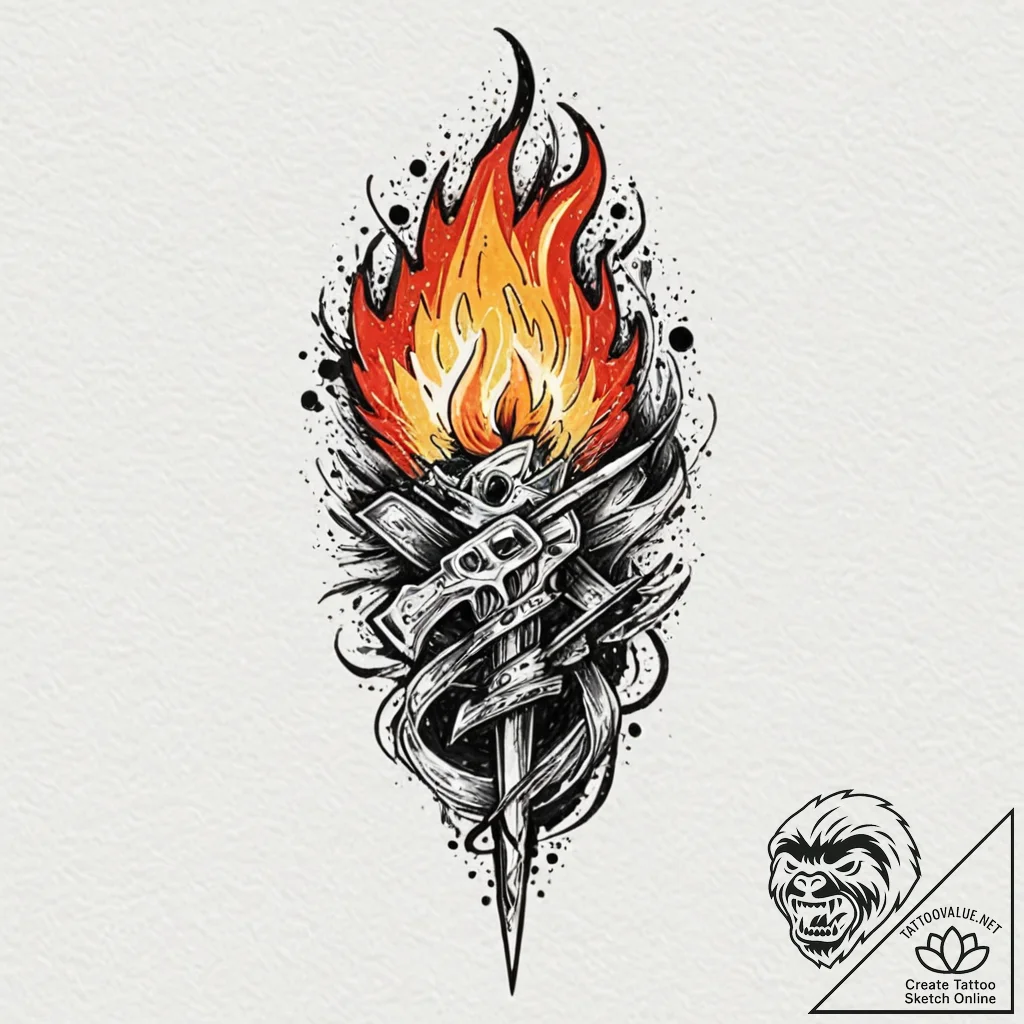 Flaming blade forged from starlight, tattoo d... - tattoo sketch (№1753195668_0, 22.07.2025 14:47) — tattoovalue.net