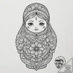 Matryoshka doll, tattoo line art, highly deta… – tattoo sketch (№1753195838_0, 22.07.2025 14:50) — tattoovalue.net