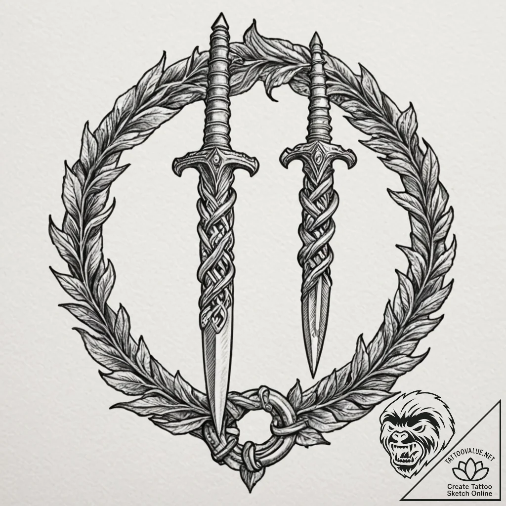 Dagger rising from chain circle, concept art... - tattoo sketch (№1753196684_0, 22.07.2025 15:04) — tattoovalue.net