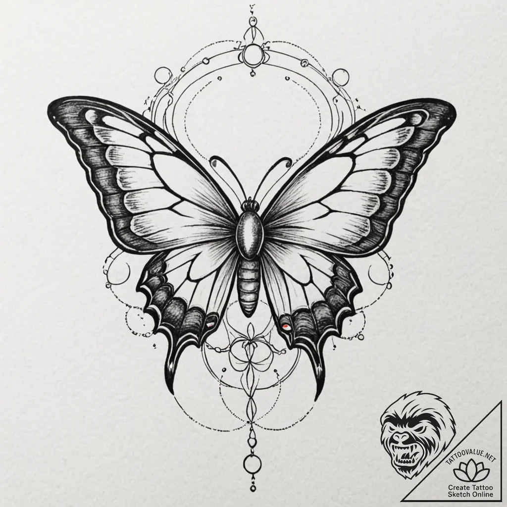 Art deco butterfly with metal wings, tattoo f... - tattoo sketch (№1753197280_0, 22.07.2025 15:14) — tattoovalue.net