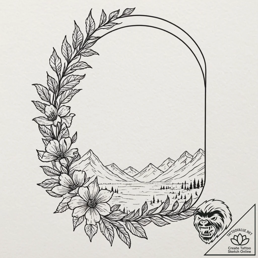 Violet bloom beneath spectral arch, concept a... - tattoo sketch (№1753197533_0, 22.07.2025 15:18) — tattoovalue.net