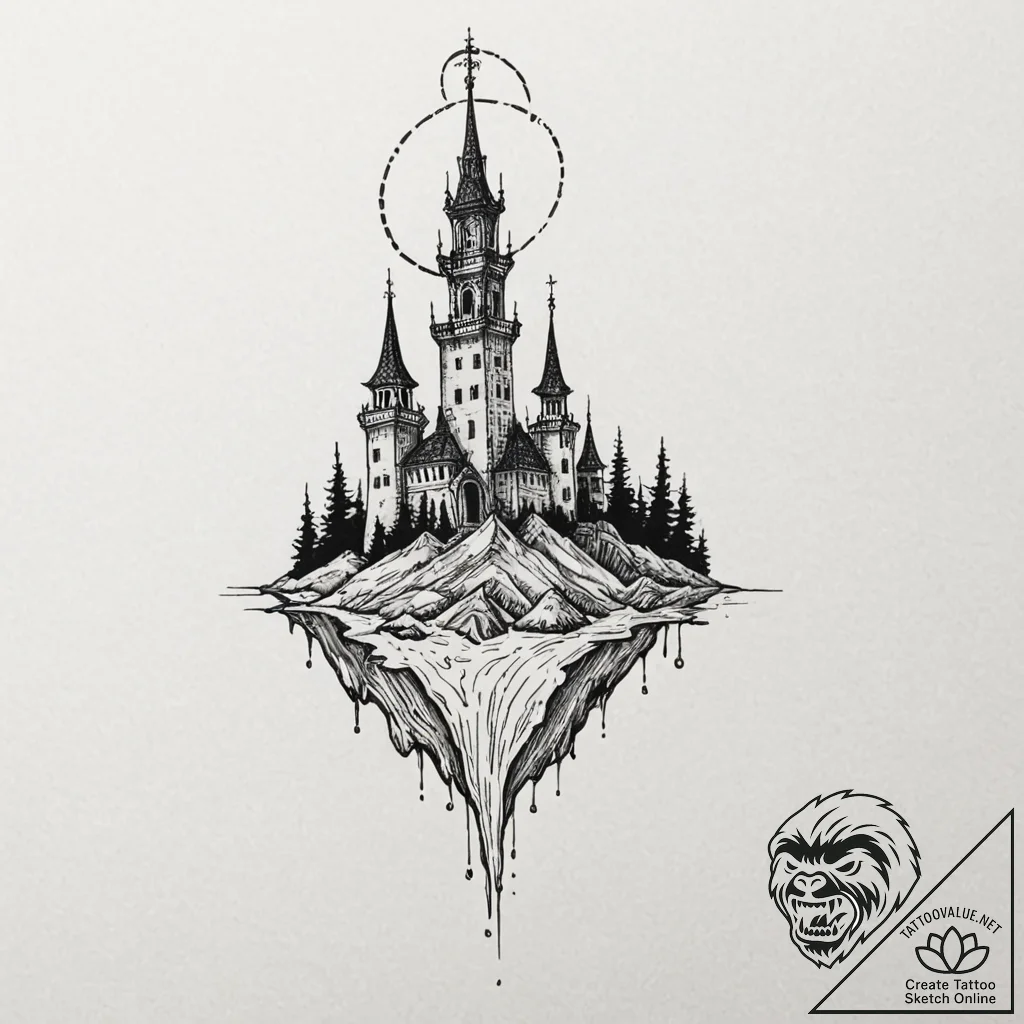 Black sea with bone spires, tattoo drawing ou... - tattoo sketch (№1753197705_0, 22.07.2025 15:21) — tattoovalue.net