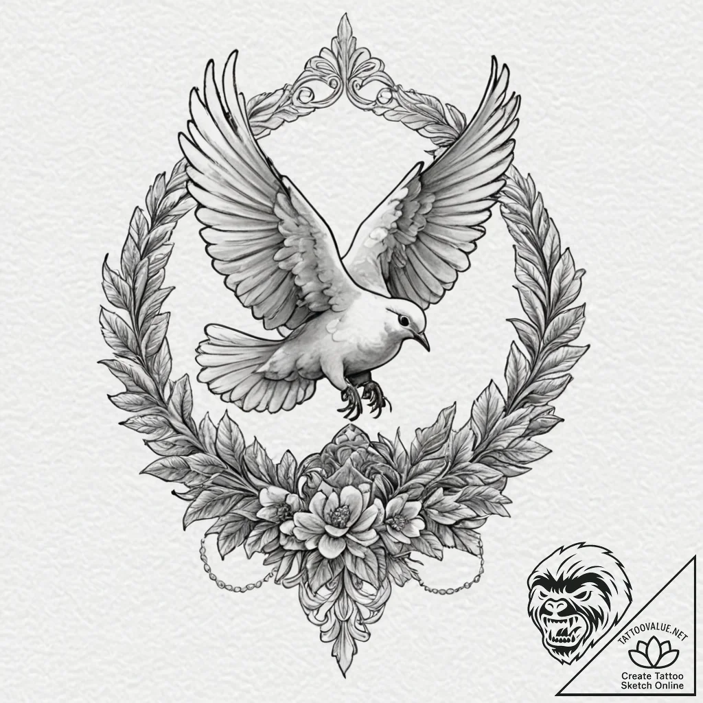 Doves, ink illustration for tattoo, realistic... - tattoo sketch (№1753198130_0, 22.07.2025 15:28) — tattoovalue.net