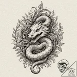 Ghost serpent crowned with roots, ink illustr… – tattoo sketch (№1753198215_0, 22.07.2025 15:30) — tattoovalue.net
