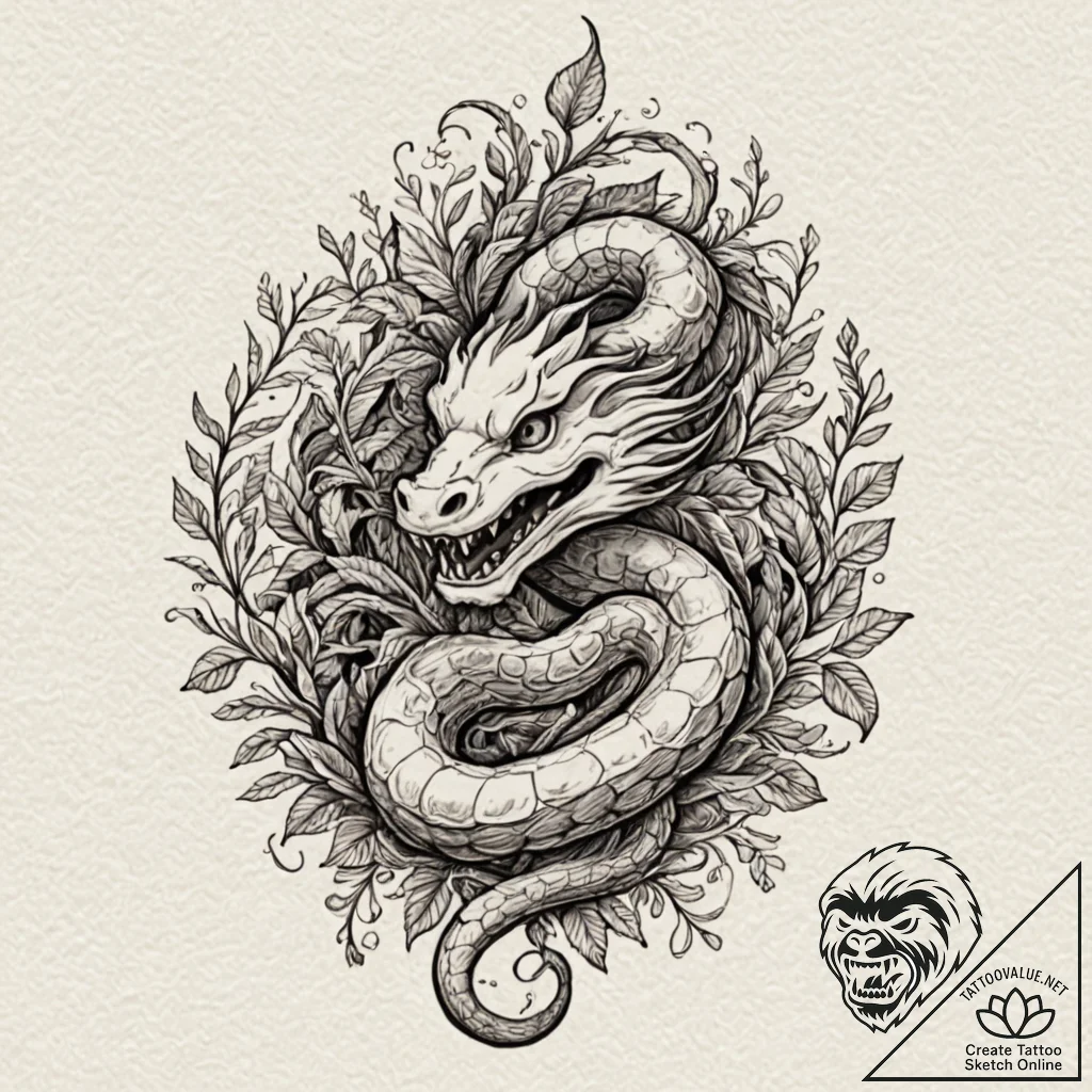 Ghost serpent crowned with roots, ink illustr... - tattoo sketch (№1753198215_0, 22.07.2025 15:30) — tattoovalue.net
