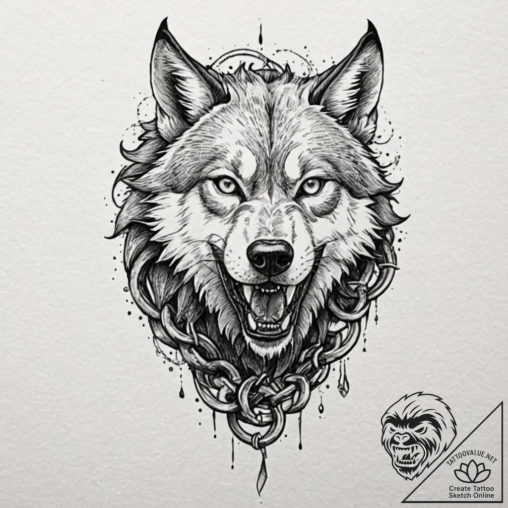 Fenrir breaking his chains, tattoo drawing ou... - tattoo sketch (№1753198382_0, 22.07.2025 15:33) — tattoovalue.net