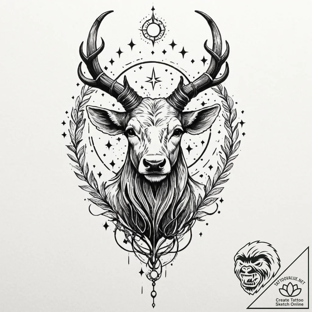 Druid horns crowned in stars, concept art for... - tattoo sketch (№1753198639_0, 22.07.2025 15:37) — tattoovalue.net