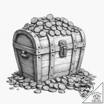 A detailed barrel full of coins, treasure che… – tattoo sketch (№1753198724_0, 22.07.2025 15:38) — tattoovalue.net