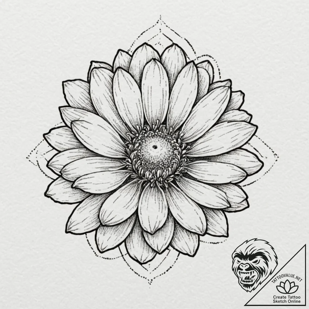 Chamomile, tattoo drawing outline, on a clean... - tattoo sketch (№1753199148_0, 22.07.2025 15:45) — tattoovalue.net