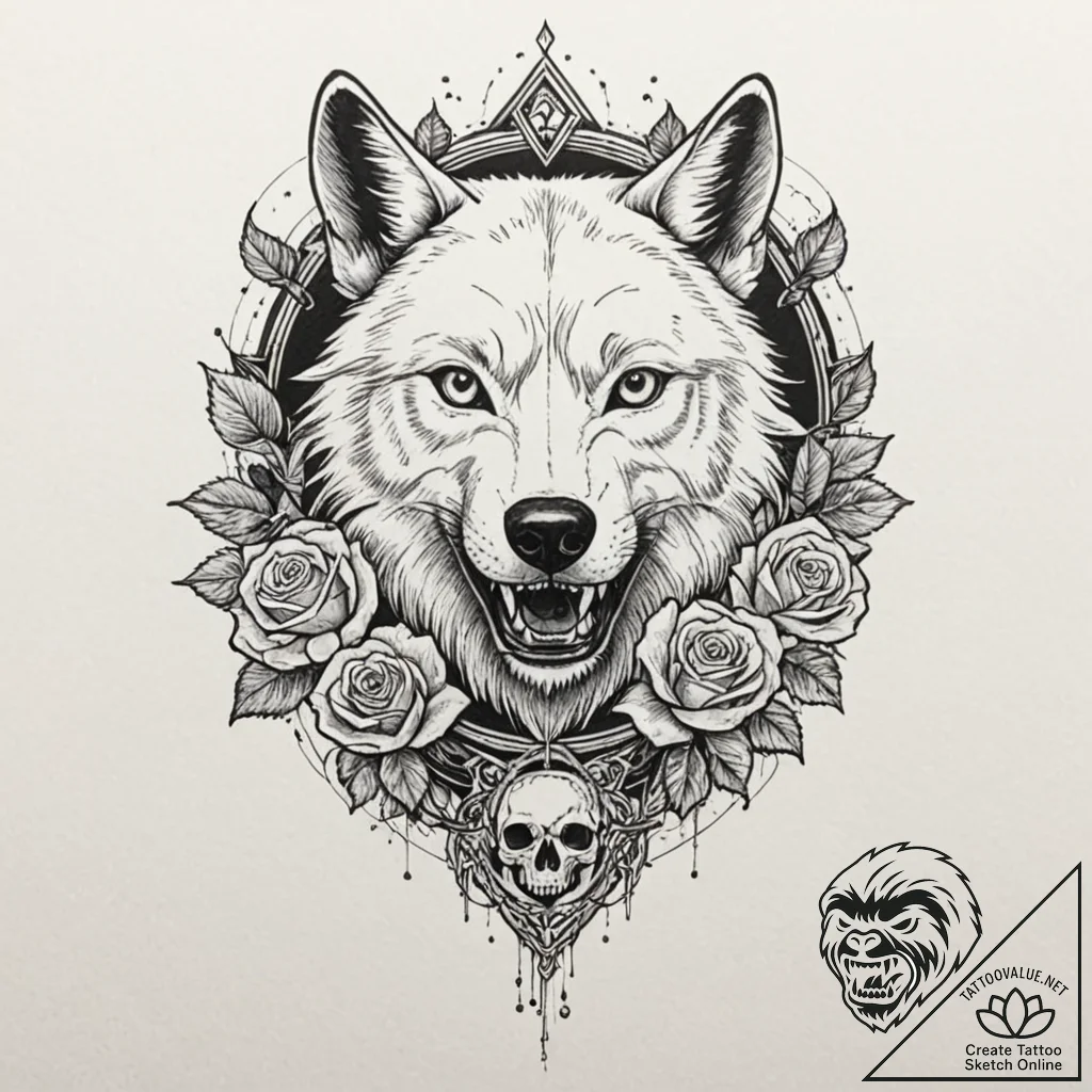 Cybernetic wolf with glowing optic sensors an... - tattoo sketch (№1753199402_0, 22.07.2025 15:50) — tattoovalue.net