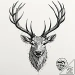 Engraved stag crowned in bone, tattoo drawing… – tattoo sketch (№1753199572_0, 22.07.2025 15:52) — tattoovalue.net