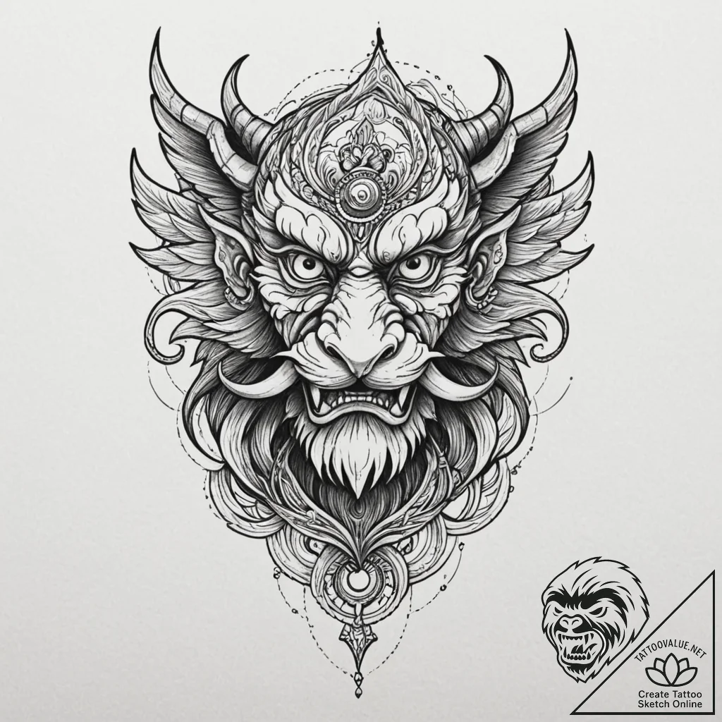 A tengu with a long nose, ink illustration fo... - tattoo sketch (№1753200506_0, 22.07.2025 16:08) — tattoovalue.net
