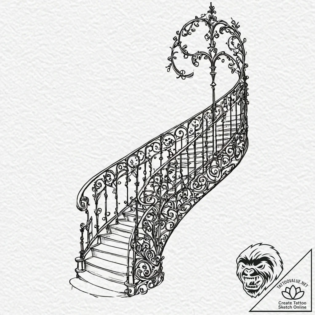 An art nouveau staircase with intricate wroug... - tattoo sketch (№1753200846_0, 22.07.2025 16:14) — tattoovalue.net