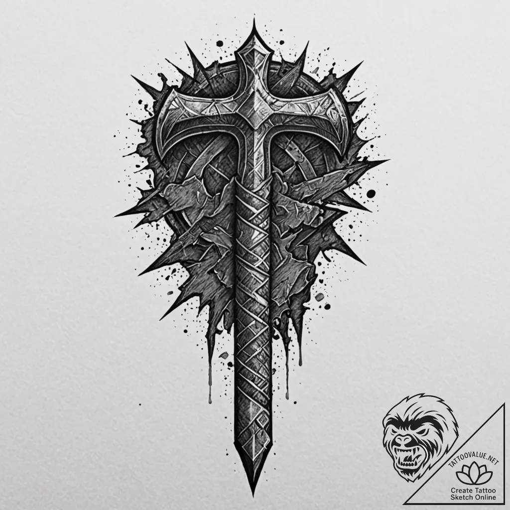 Maul (large hammer) resting on a shattered sh... - tattoo sketch (№1753201794_0, 22.07.2025 16:29) — tattoovalue.net