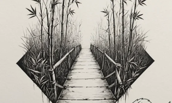 A detailed bamboo bridge, natural,, tattoo fl... - tattoo sketch (№1753201876_0, 22.07.2025 16:31) — tattoovalue.net