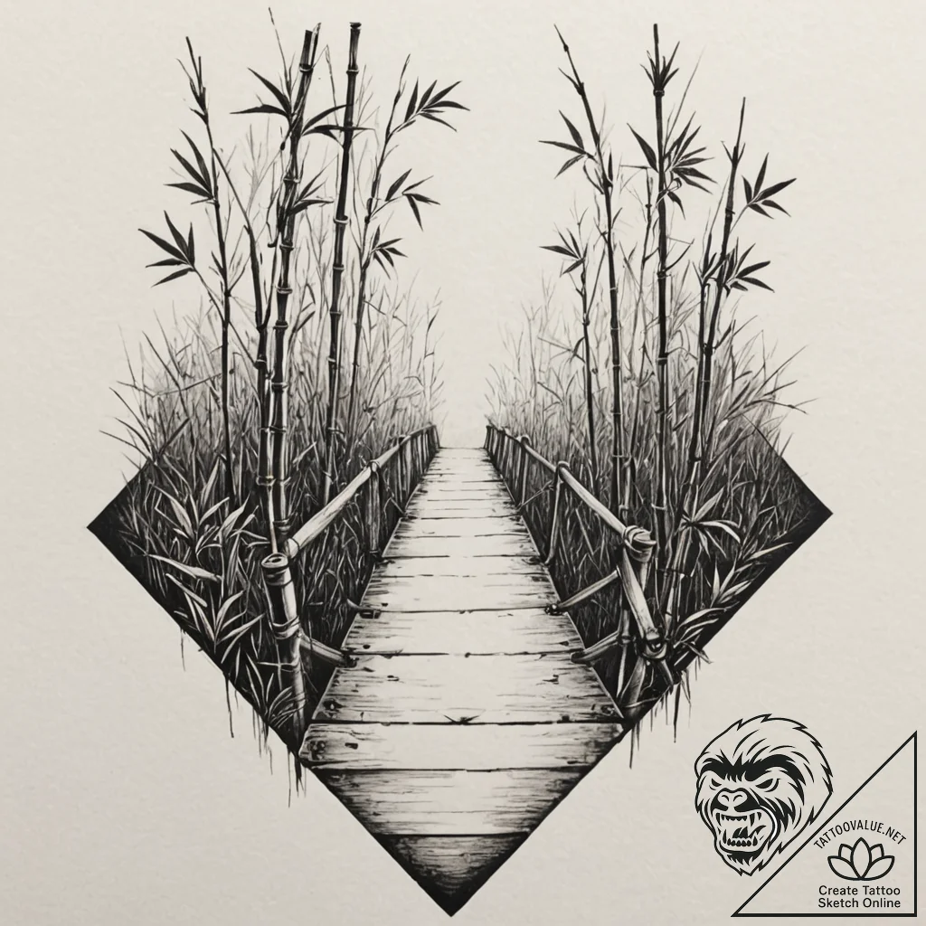 A detailed bamboo bridge, natural,, tattoo fl... - tattoo sketch (№1753201876_0, 22.07.2025 16:31) — tattoovalue.net