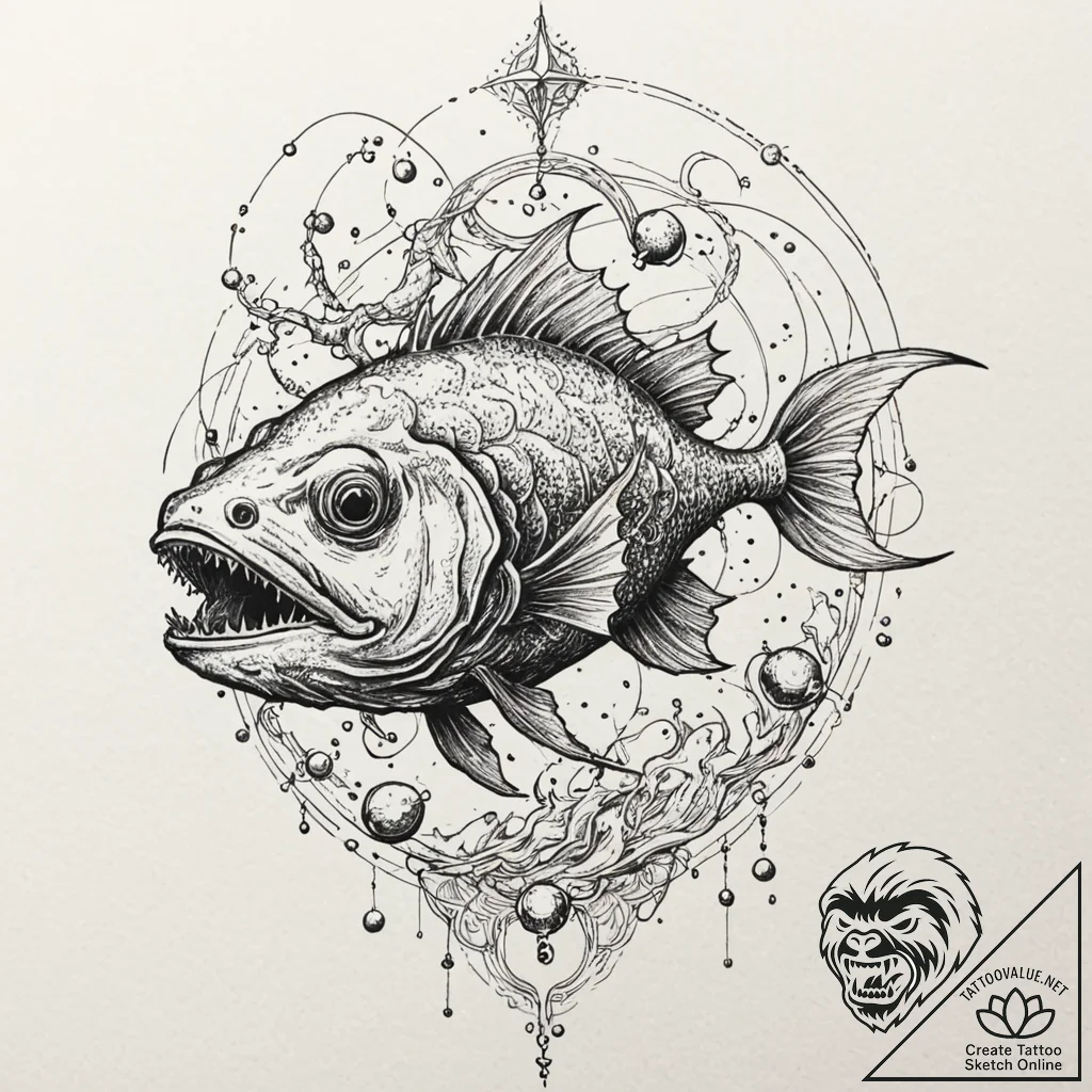 Abyssal anglerfish luring with a captured sta... - tattoo sketch (№1753202045_0, 22.07.2025 16:34) — tattoovalue.net