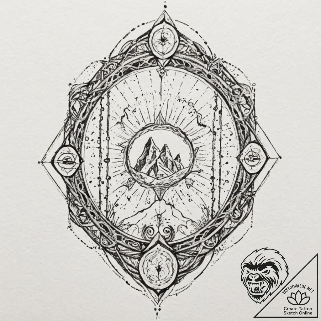 Ghost relic beneath shattered gate, tattoo dr... - tattoo sketch (№1753202131_0, 22.07.2025 16:35) — tattoovalue.net