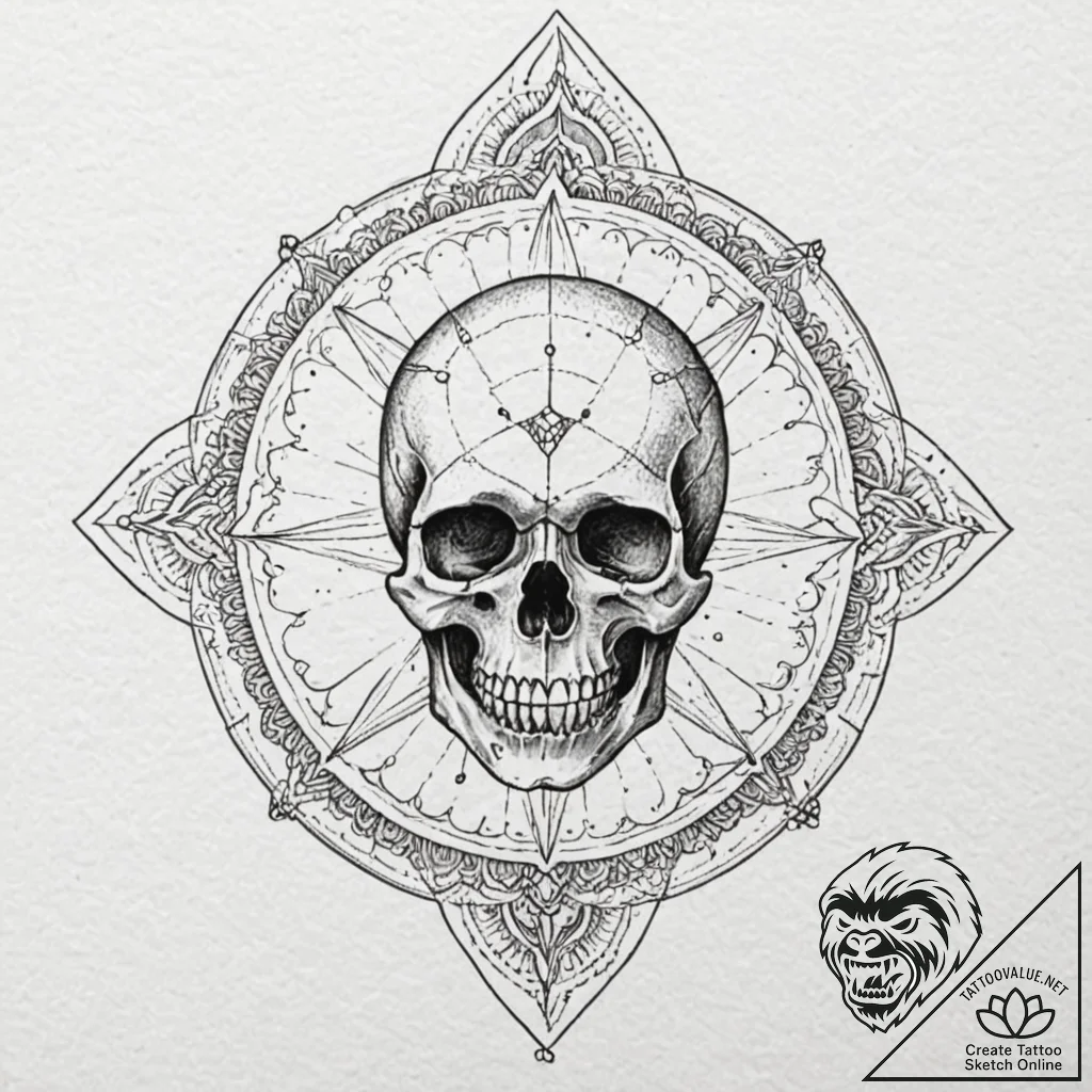 Astral skull with cosmic cracks, tattoo flash... - tattoo sketch (№1753202807_0, 22.07.2025 16:46) — tattoovalue.net