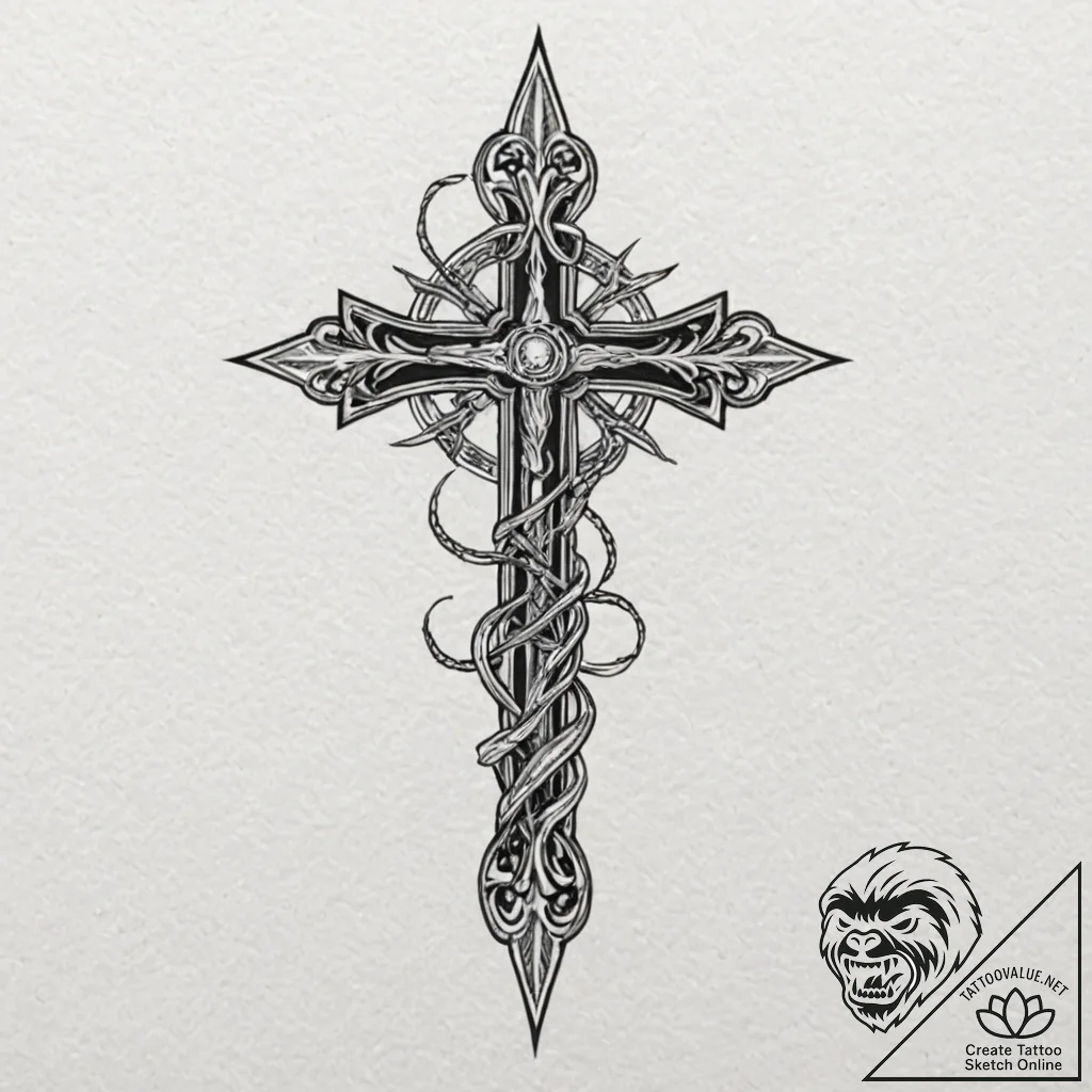 Kingр р†р вђљрівђћсћs blade beneath burning s... - tattoo sketch (№1753202892_0, 22.07.2025 16:48) — tattoovalue.net