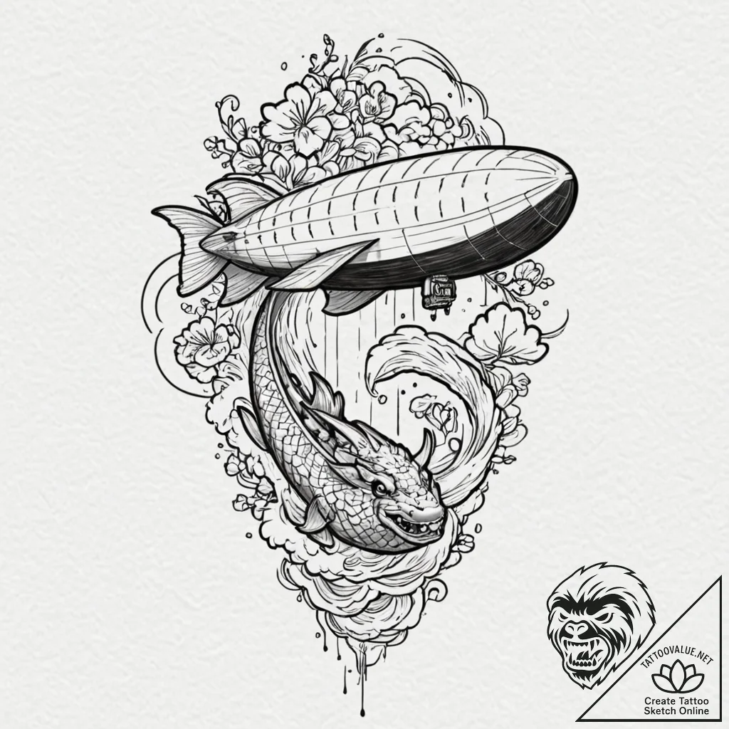 Zeppelin, classic blimp shape, tattoo sketch... - tattoo sketch (№1753203062_0, 22.07.2025 16:51) — tattoovalue.net