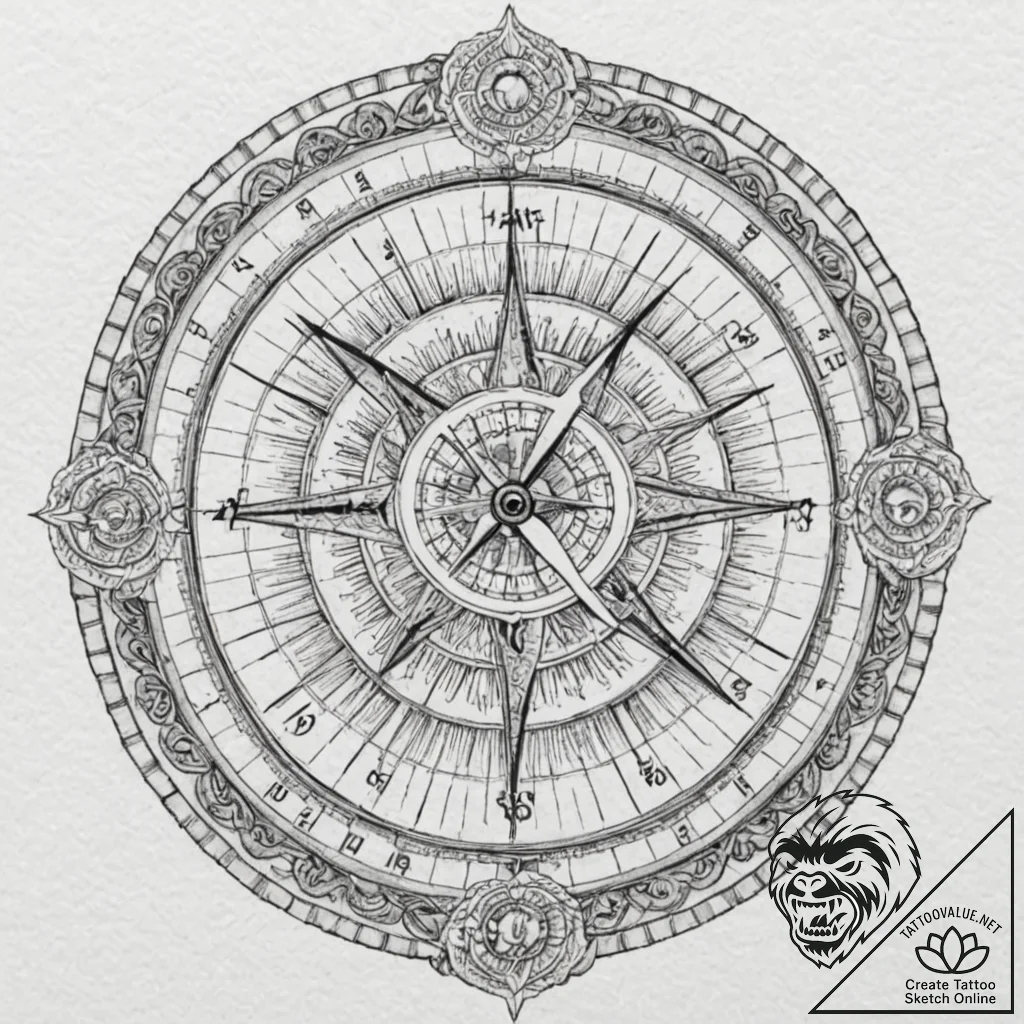 Sundial, telling time by the sun's shadow, ta... - tattoo sketch (№1753203230_0, 22.07.2025 16:53) — tattoovalue.net