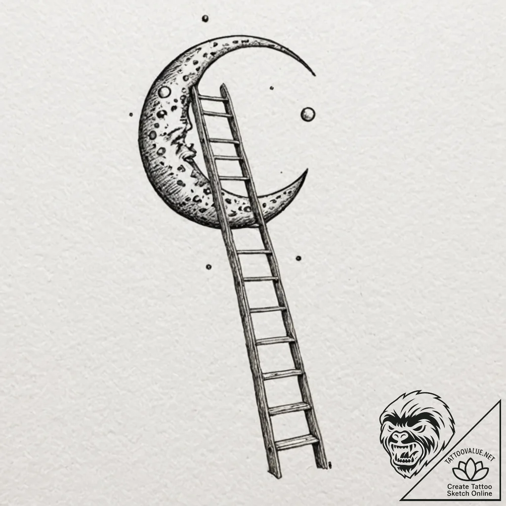Ladder leaning on the moon, tattoo line art,... - tattoo sketch (№1753203482_0, 22.07.2025 16:58) — tattoovalue.net