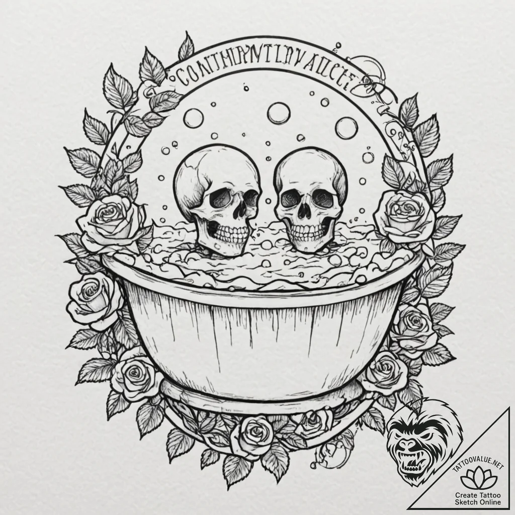 A whimsical bubble bath with toy boats, relax... - tattoo sketch (№1753203565_0, 22.07.2025 16:59) — tattoovalue.net