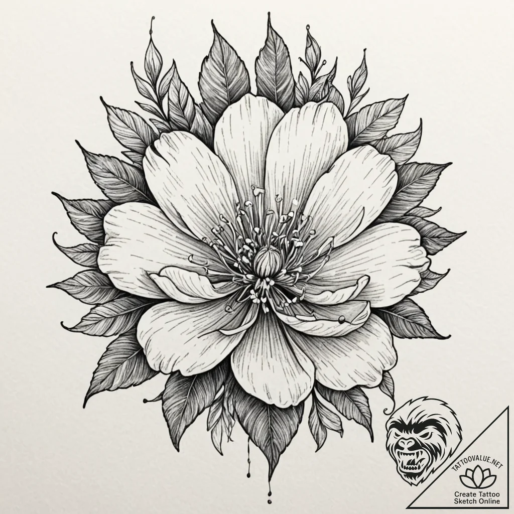 Ivory flower blooming in void, concept art fo... - tattoo sketch (№1753204417_0, 22.07.2025 17:13) — tattoovalue.net