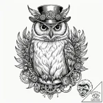 Steampunk owl with gear-feathers, ink illustr… – tattoo sketch (№1753204670_0, 22.07.2025 17:17) — tattoovalue.net
