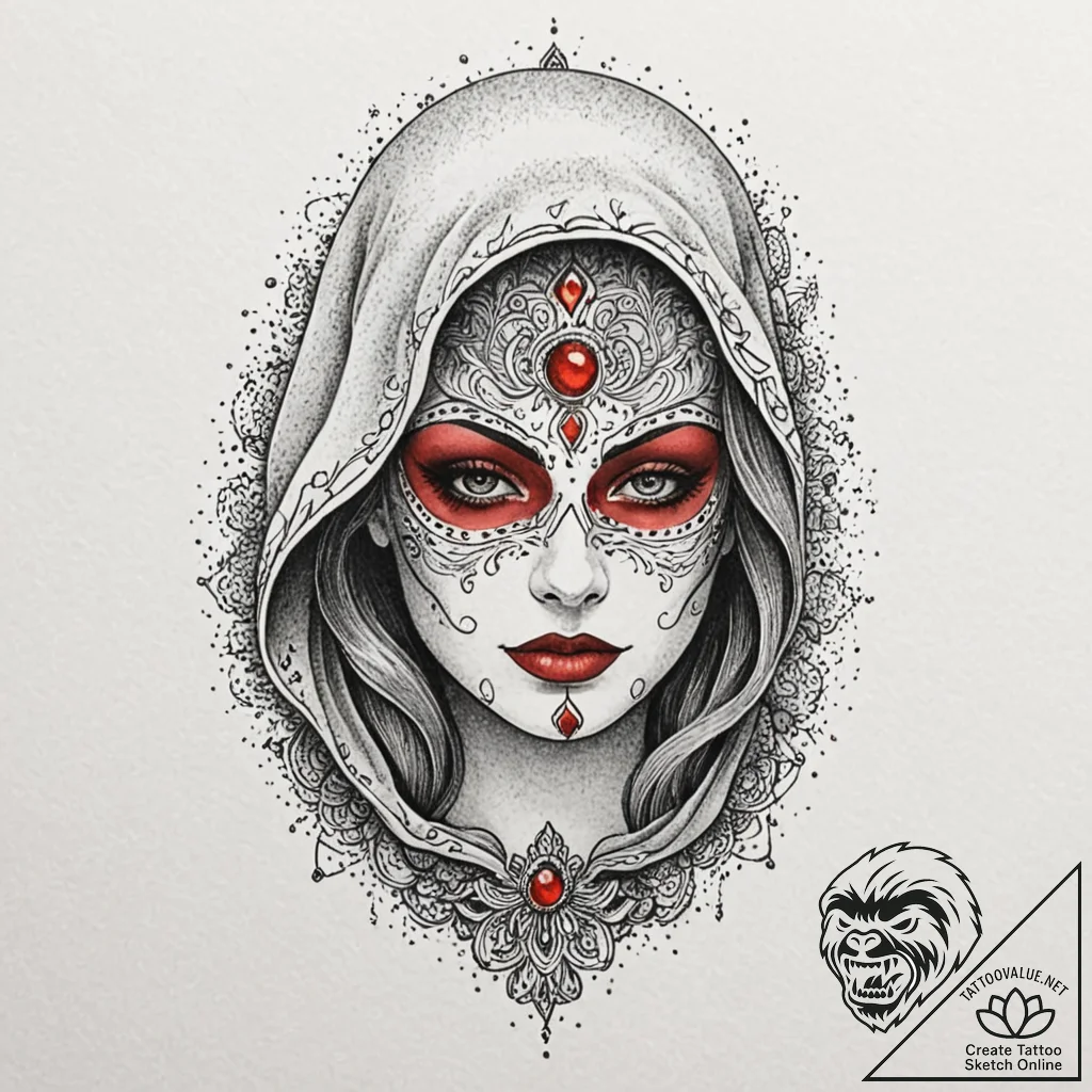 Mask veiled in spectral mist, concept art for... - tattoo sketch (№1753204923_0, 22.07.2025 17:22) — tattoovalue.net