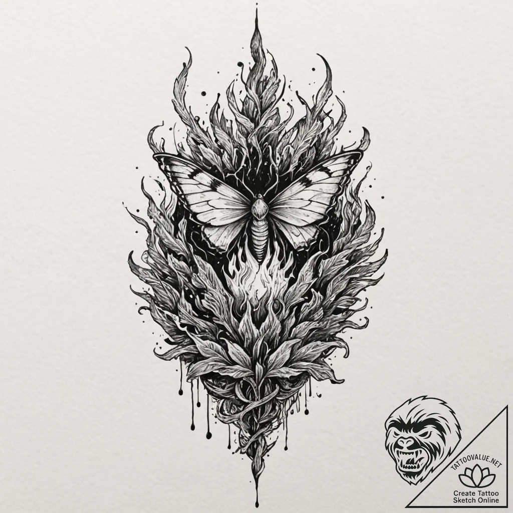 Night moth devouring flame, artistic tattoo s... - tattoo sketch (№1753205346_0, 22.07.2025 17:29) — tattoovalue.net