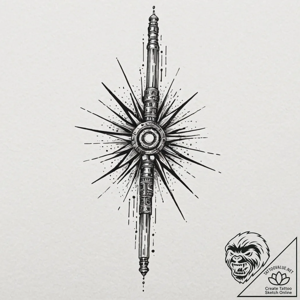 A lightsaber, tattoo drawing outline, clear i... - tattoo sketch (№1753205683_0, 22.07.2025 17:34) — tattoovalue.net