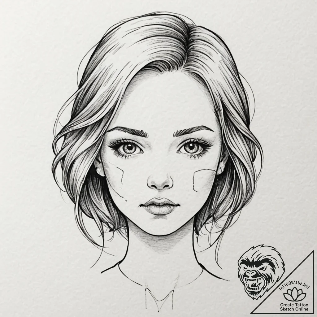 A detailed broken doll face, unsettling,, tat... - tattoo sketch (№1753205769_0, 22.07.2025 17:36) — tattoovalue.net